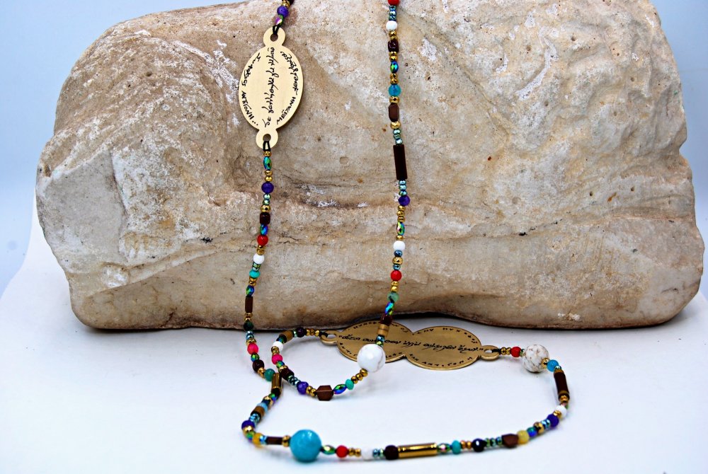 NECKLACE <span>long necklace with 2 bronze elements</span>