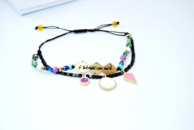 BRACELET <span>double, white with black hematites </span>